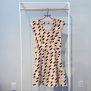 HARLYN | Women's Blush Pink Abstract Print Dress with Neckline Details , XS